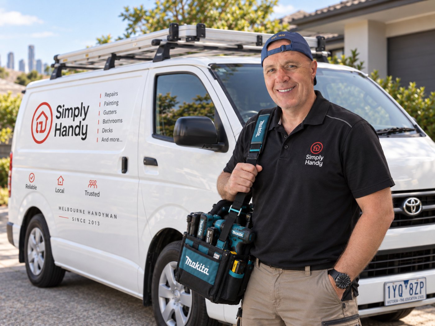 Alex from Simply Handy with his tools in front of the Simply Handy van in Melbourne